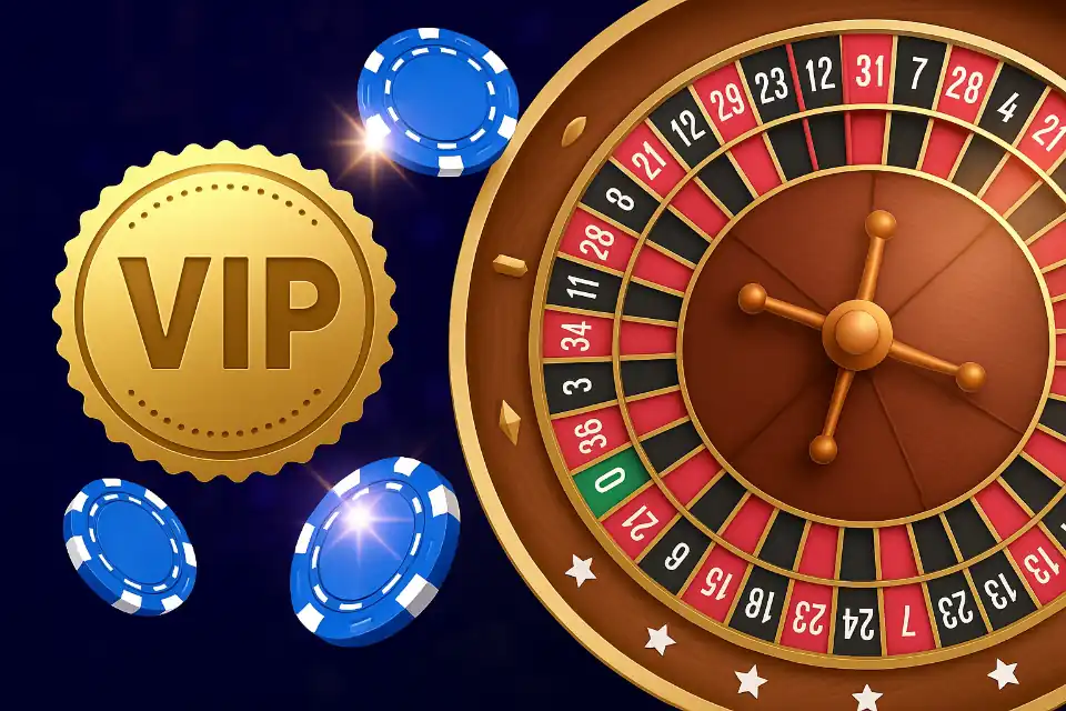Ruleta, invitación VIP y fichas para el juego.